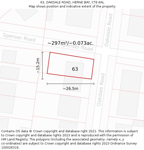 63, OAKDALE ROAD, HERNE BAY, CT6 6AL: Plot and title map