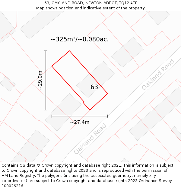 63, OAKLAND ROAD, NEWTON ABBOT, TQ12 4EE: Plot and title map