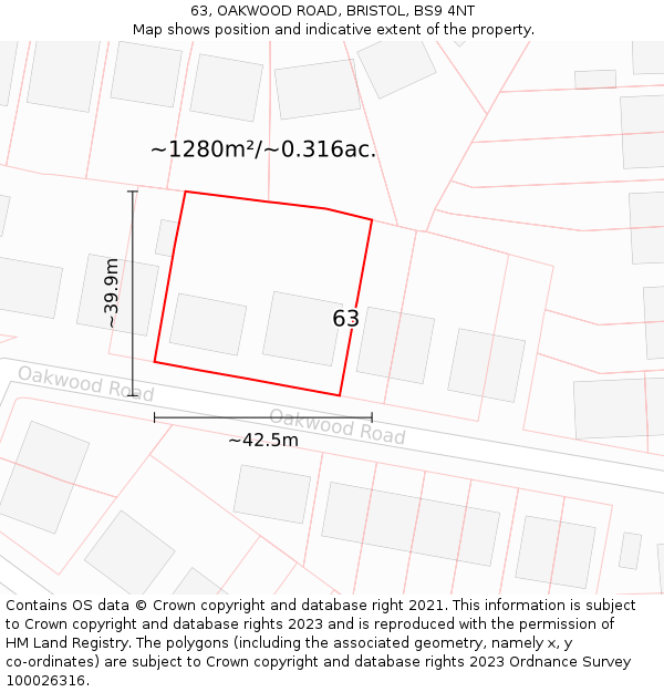 63, OAKWOOD ROAD, BRISTOL, BS9 4NT: Plot and title map