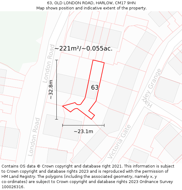 63, OLD LONDON ROAD, HARLOW, CM17 9HN: Plot and title map