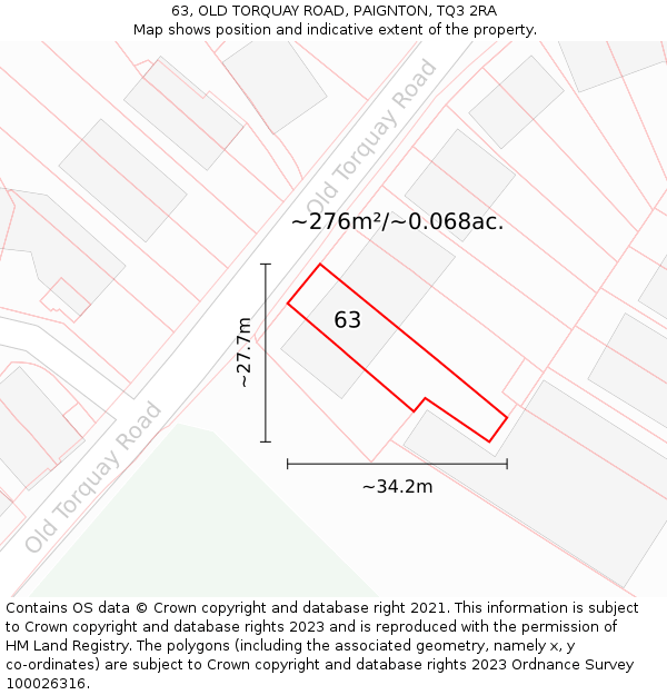 63, OLD TORQUAY ROAD, PAIGNTON, TQ3 2RA: Plot and title map