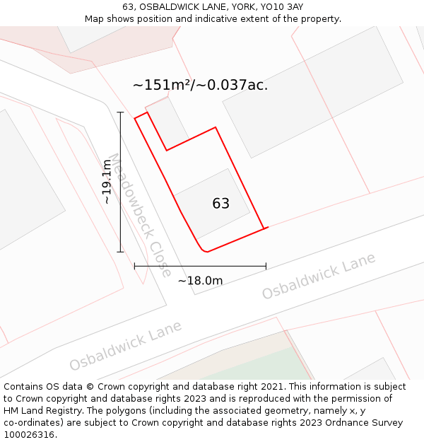 63, OSBALDWICK LANE, YORK, YO10 3AY: Plot and title map