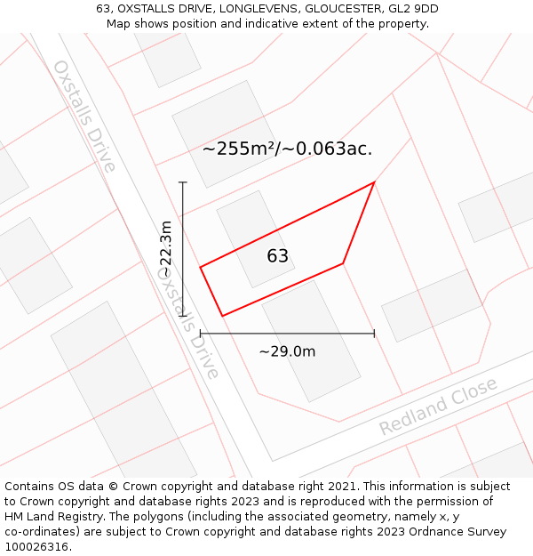 63, OXSTALLS DRIVE, LONGLEVENS, GLOUCESTER, GL2 9DD: Plot and title map