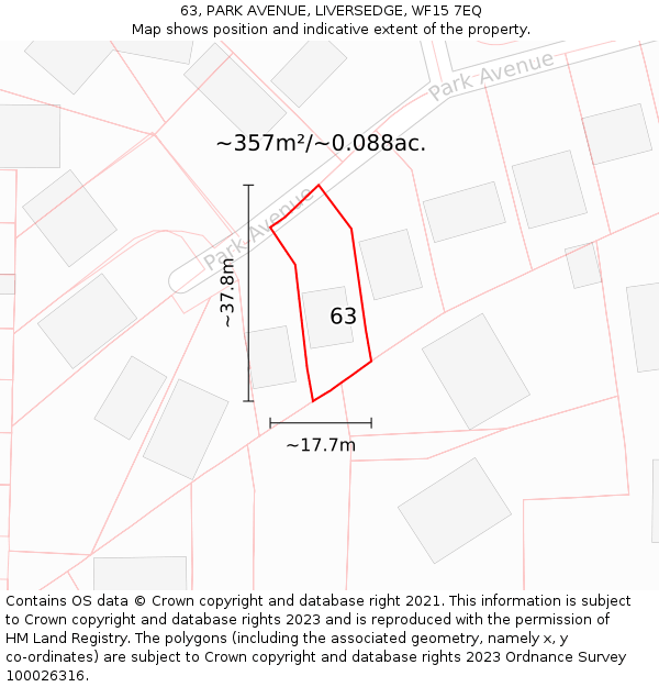 63, PARK AVENUE, LIVERSEDGE, WF15 7EQ: Plot and title map