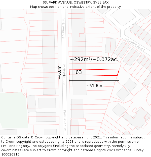 63, PARK AVENUE, OSWESTRY, SY11 1AX: Plot and title map