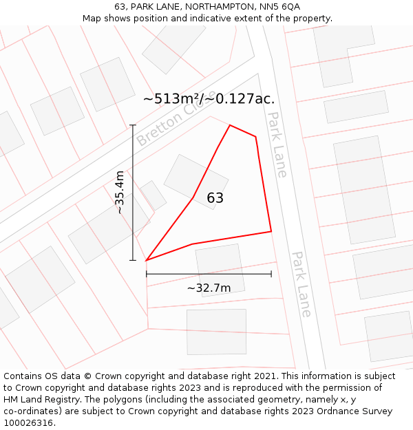 63, PARK LANE, NORTHAMPTON, NN5 6QA: Plot and title map