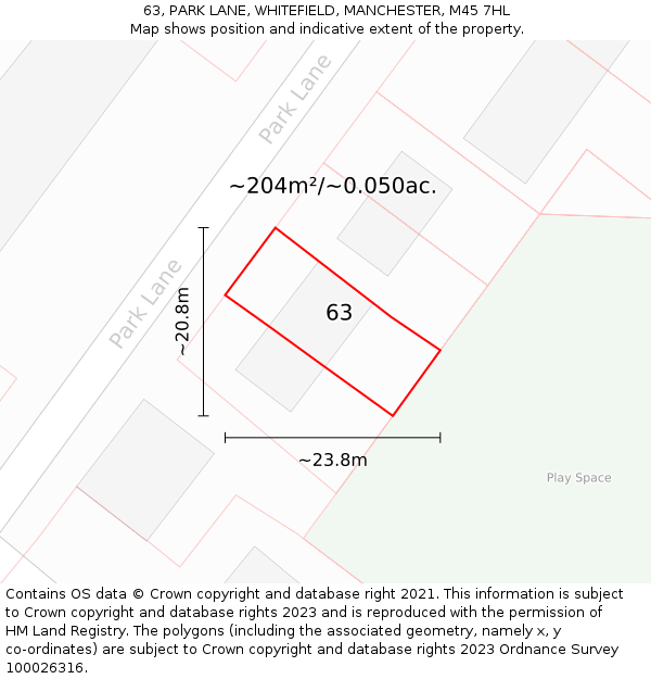 63, PARK LANE, WHITEFIELD, MANCHESTER, M45 7HL: Plot and title map