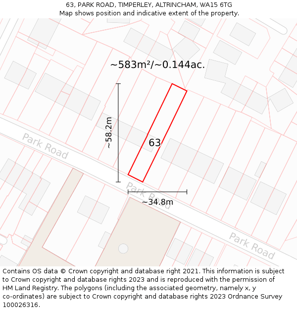 63, PARK ROAD, TIMPERLEY, ALTRINCHAM, WA15 6TG: Plot and title map