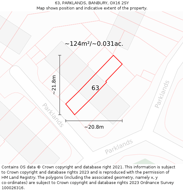 63, PARKLANDS, BANBURY, OX16 2SY: Plot and title map