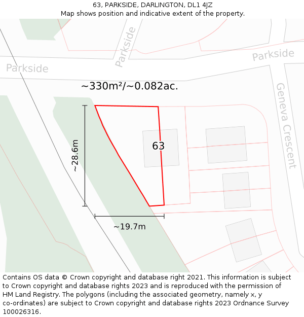 63, PARKSIDE, DARLINGTON, DL1 4JZ: Plot and title map