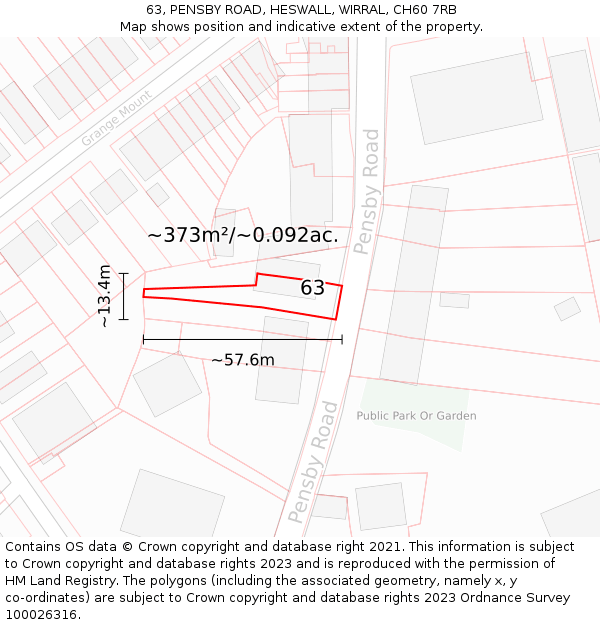 63, PENSBY ROAD, HESWALL, WIRRAL, CH60 7RB: Plot and title map