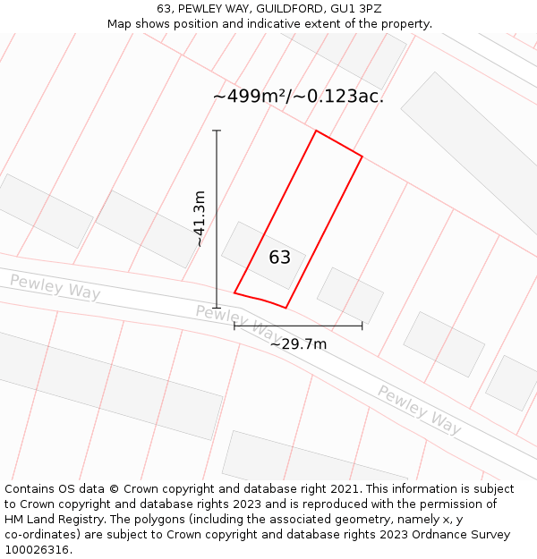 63, PEWLEY WAY, GUILDFORD, GU1 3PZ: Plot and title map