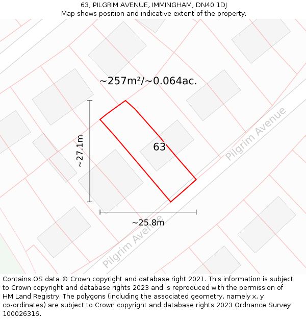 63, PILGRIM AVENUE, IMMINGHAM, DN40 1DJ: Plot and title map