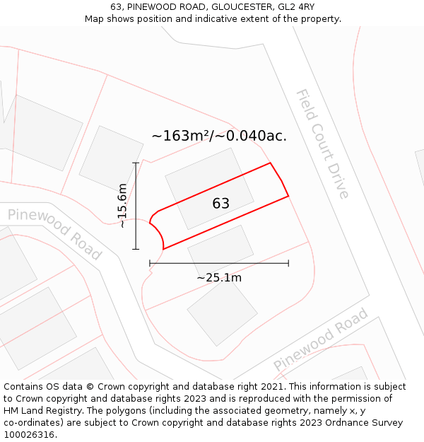 63, PINEWOOD ROAD, GLOUCESTER, GL2 4RY: Plot and title map