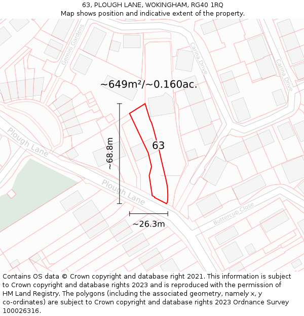 63, PLOUGH LANE, WOKINGHAM, RG40 1RQ: Plot and title map