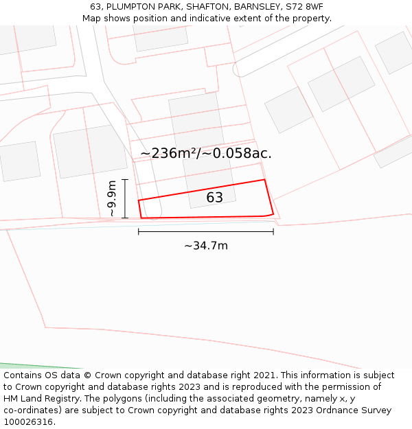 63, PLUMPTON PARK, SHAFTON, BARNSLEY, S72 8WF: Plot and title map