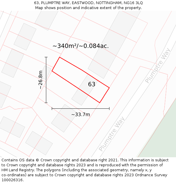 63, PLUMPTRE WAY, EASTWOOD, NOTTINGHAM, NG16 3LQ: Plot and title map