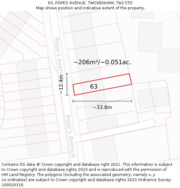 63, POPES AVENUE, TWICKENHAM, TW2 5TD: Plot and title map