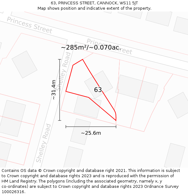 63, PRINCESS STREET, CANNOCK, WS11 5JT: Plot and title map