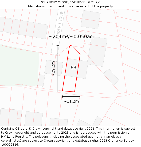 63, PRIORY CLOSE, IVYBRIDGE, PL21 9JG: Plot and title map