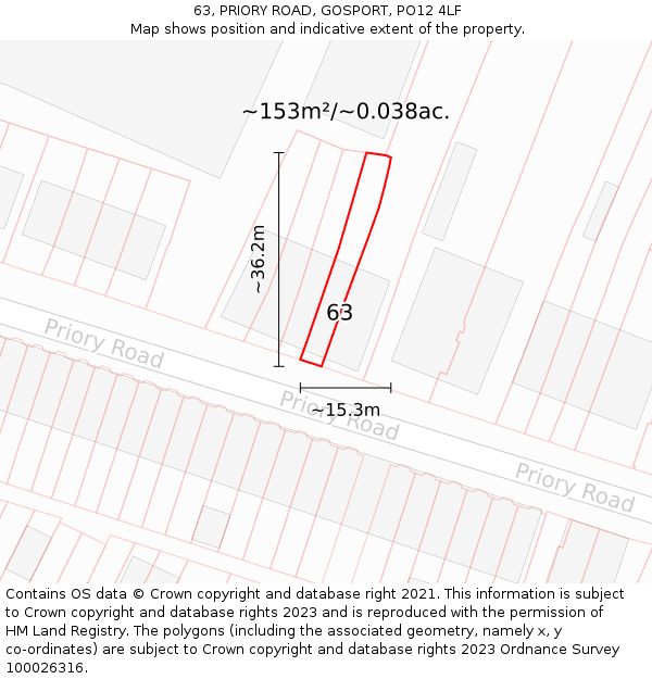 63, PRIORY ROAD, GOSPORT, PO12 4LF: Plot and title map