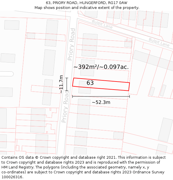 63, PRIORY ROAD, HUNGERFORD, RG17 0AW: Plot and title map