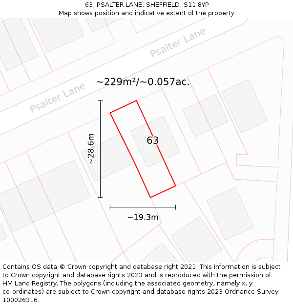 63, PSALTER LANE, SHEFFIELD, S11 8YP: Plot and title map