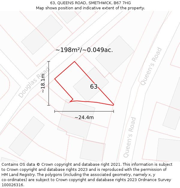 63, QUEENS ROAD, SMETHWICK, B67 7HG: Plot and title map