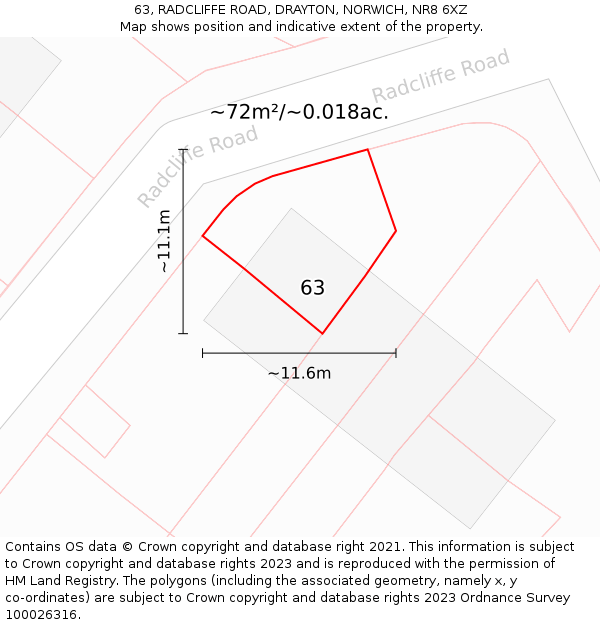 63, RADCLIFFE ROAD, DRAYTON, NORWICH, NR8 6XZ: Plot and title map