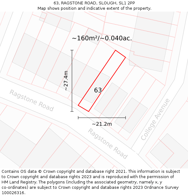63, RAGSTONE ROAD, SLOUGH, SL1 2PP: Plot and title map