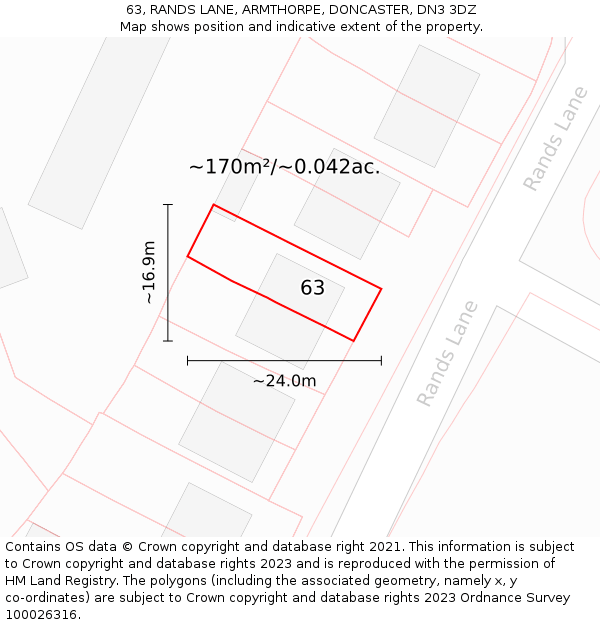 63, RANDS LANE, ARMTHORPE, DONCASTER, DN3 3DZ: Plot and title map