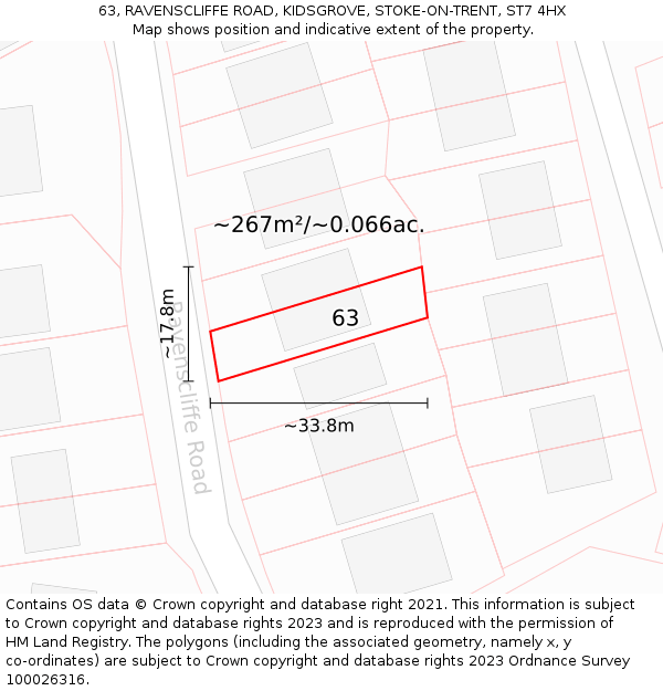 63, RAVENSCLIFFE ROAD, KIDSGROVE, STOKE-ON-TRENT, ST7 4HX: Plot and title map