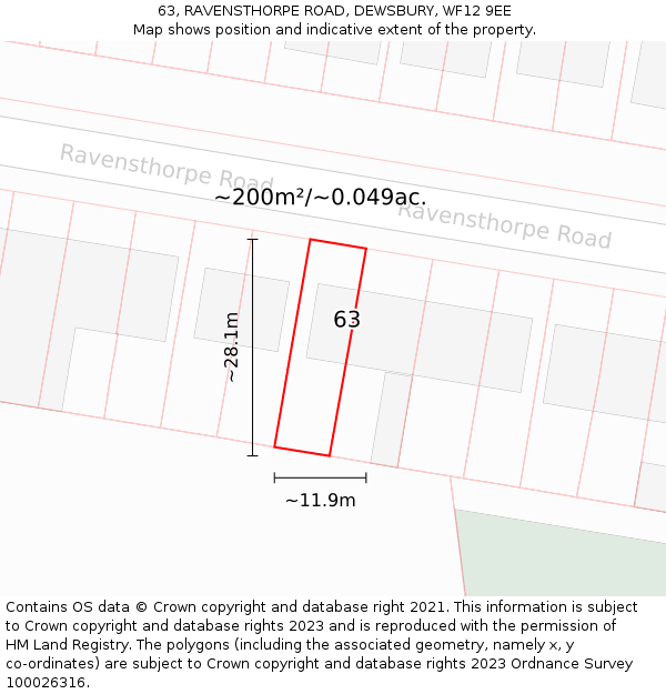 63, RAVENSTHORPE ROAD, DEWSBURY, WF12 9EE: Plot and title map