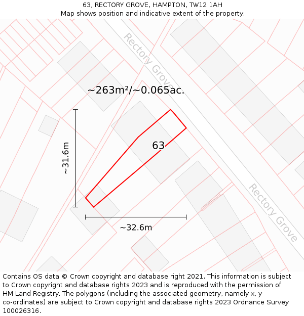 63, RECTORY GROVE, HAMPTON, TW12 1AH: Plot and title map