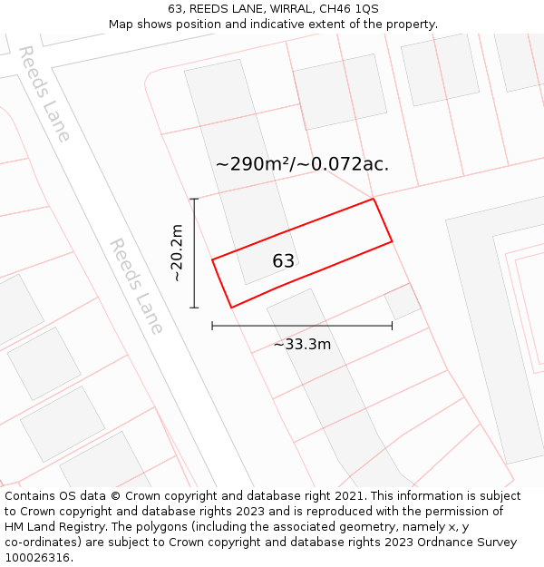 63, REEDS LANE, WIRRAL, CH46 1QS: Plot and title map