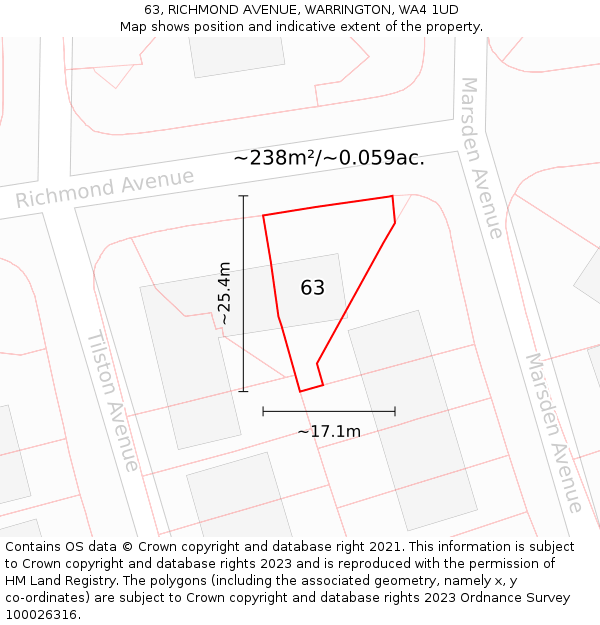 63, RICHMOND AVENUE, WARRINGTON, WA4 1UD: Plot and title map