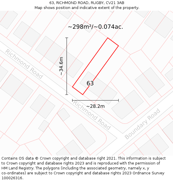 63, RICHMOND ROAD, RUGBY, CV21 3AB: Plot and title map