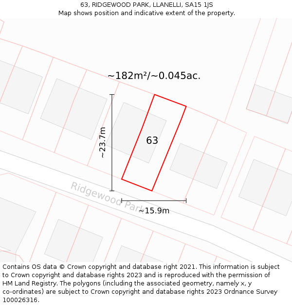 63, RIDGEWOOD PARK, LLANELLI, SA15 1JS: Plot and title map