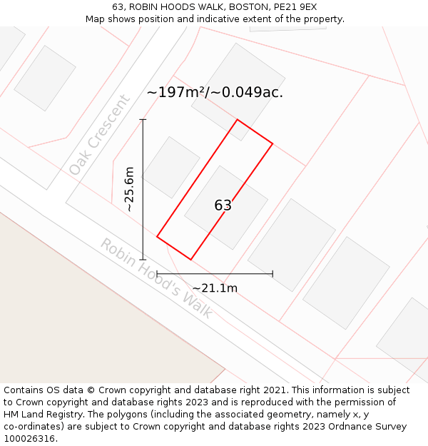 63, ROBIN HOODS WALK, BOSTON, PE21 9EX: Plot and title map