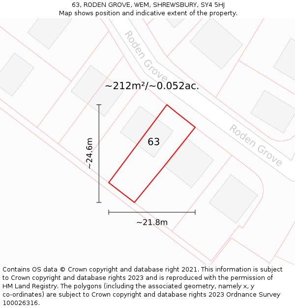 63, RODEN GROVE, WEM, SHREWSBURY, SY4 5HJ: Plot and title map