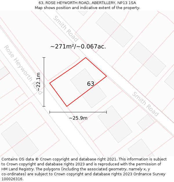 63, ROSE HEYWORTH ROAD, ABERTILLERY, NP13 1SA: Plot and title map