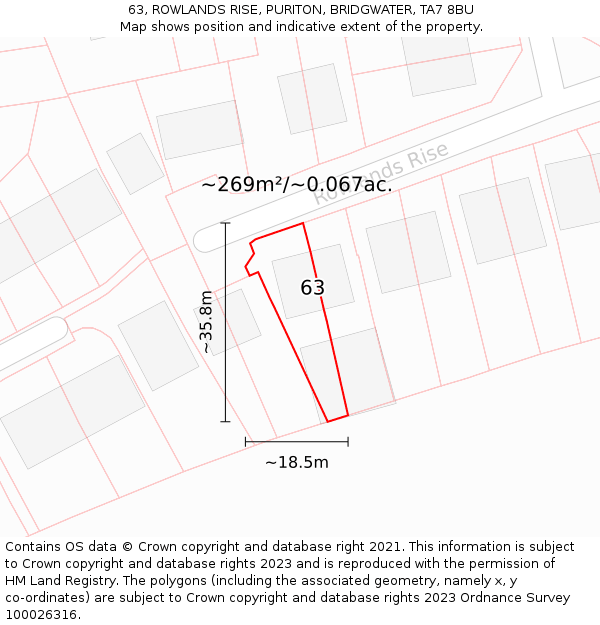 63, ROWLANDS RISE, PURITON, BRIDGWATER, TA7 8BU: Plot and title map