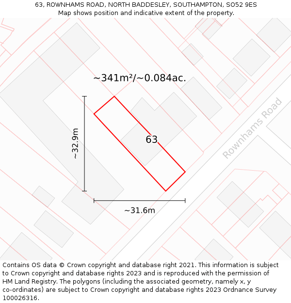 63, ROWNHAMS ROAD, NORTH BADDESLEY, SOUTHAMPTON, SO52 9ES: Plot and title map