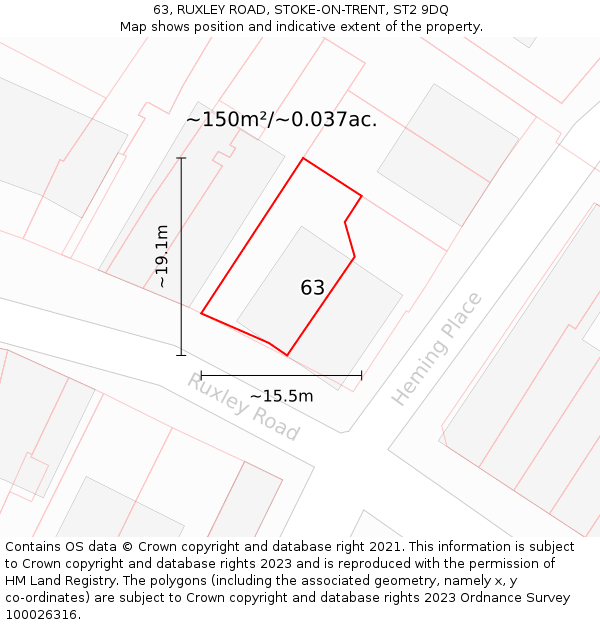 63, RUXLEY ROAD, STOKE-ON-TRENT, ST2 9DQ: Plot and title map