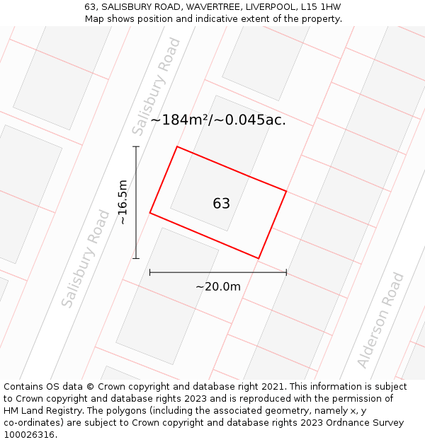 63, SALISBURY ROAD, WAVERTREE, LIVERPOOL, L15 1HW: Plot and title map