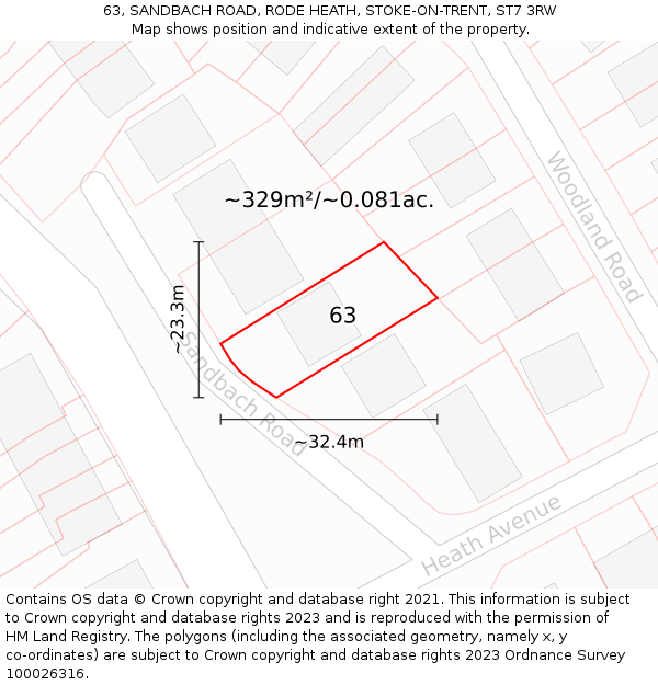 63, SANDBACH ROAD, RODE HEATH, STOKE-ON-TRENT, ST7 3RW: Plot and title map