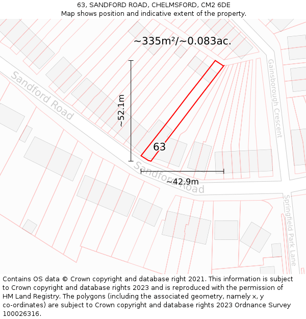 63, SANDFORD ROAD, CHELMSFORD, CM2 6DE: Plot and title map