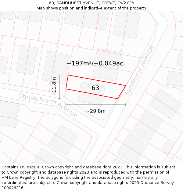 63, SANDHURST AVENUE, CREWE, CW2 8FA: Plot and title map