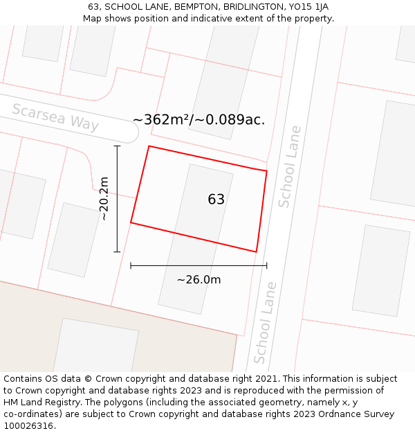 63, SCHOOL LANE, BEMPTON, BRIDLINGTON, YO15 1JA: Plot and title map