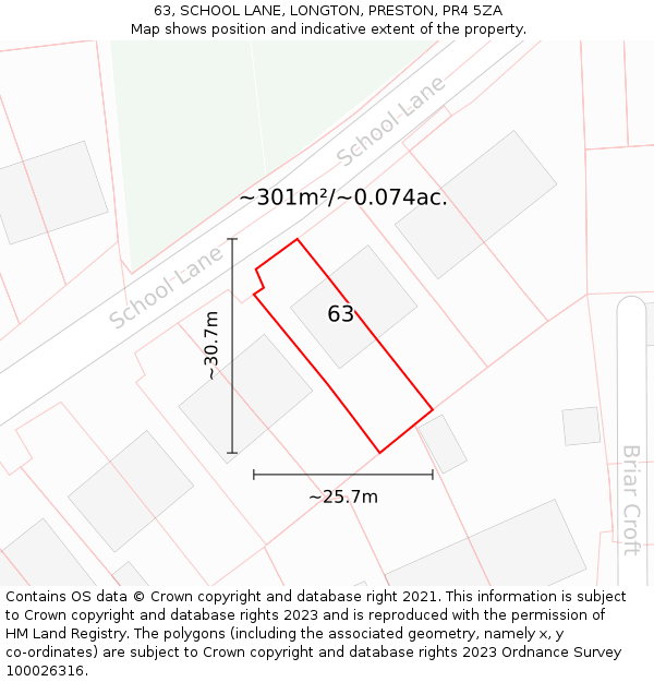 63, SCHOOL LANE, LONGTON, PRESTON, PR4 5ZA: Plot and title map